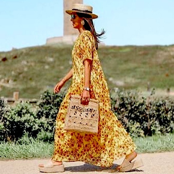 Zara Yellow Floral Pleated Maxi Dress Sz. Small - Picture 9 of 10